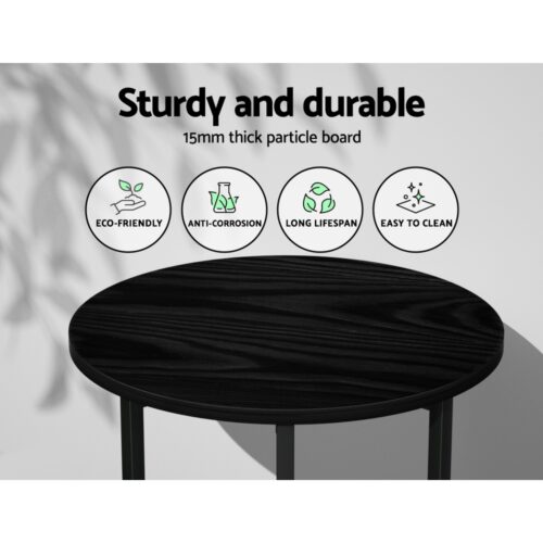 Artiss Coffee Table Side Table Round Black Martha - Image 6
