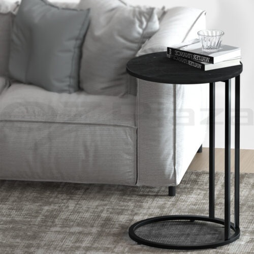 Artiss Coffee Table Side Table Round Black Martha - Image 8