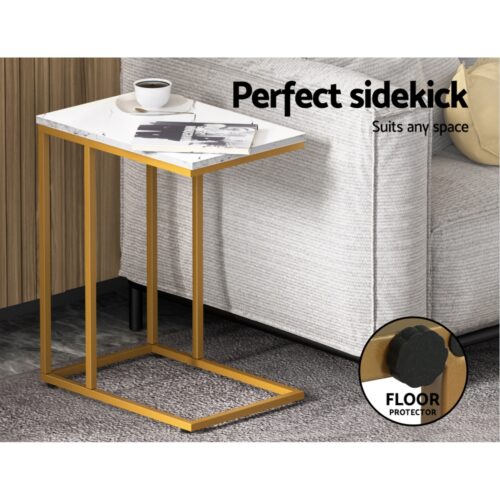 Artiss Coffee Table Side Table Marble Effect Emma - Image 4