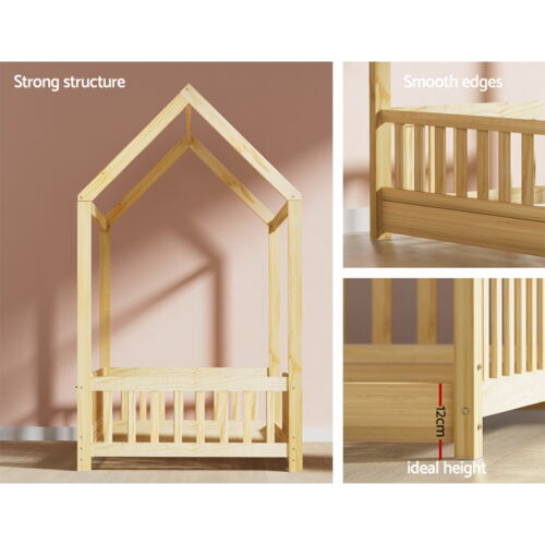 Artiss Bed Frame Wooden Kids House Frame Oak ROCK - Image 6