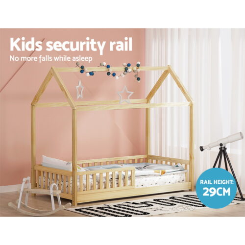 Artiss Bed Frame Wooden Kids House Frame Oak ROCK - Image 7