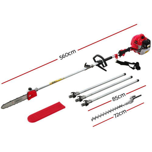 Giantz 62CC Pole Chainsaw Hedge Trimmer 12in Chain Saw 5.6m Long Reach Red - Image 3