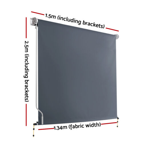 Instahut 1.5X2.5M Outdoor Blinds Awning Roll Down Canopy Retractable Outdoor Blinds Window Shade Grey - Image 3