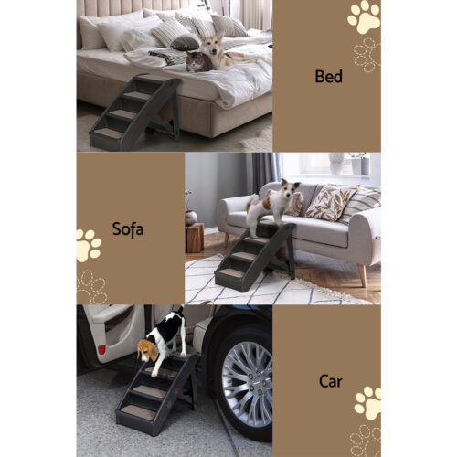 i.Pet Dog Ramp Steps For Bed Sofa Car Pet Stairs Ladder Portable Foldable Black - Image 8