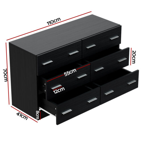Artiss 6 Chest of Drawers - VEDA Black - Image 4