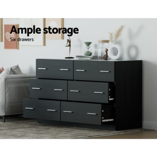 Artiss 6 Chest of Drawers - VEDA Black - Image 6