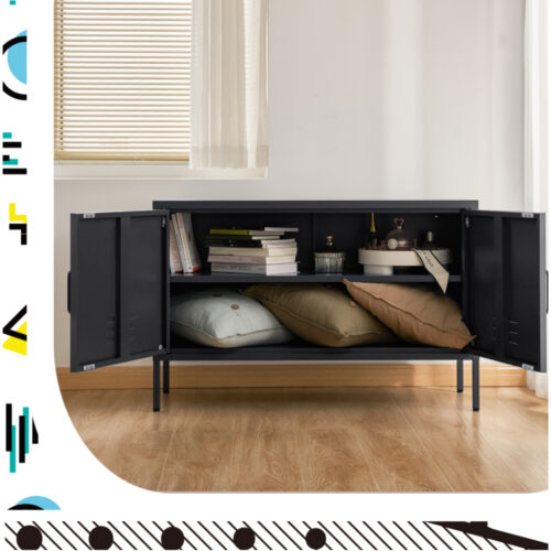 Artiss Buffet Sideboard Metal Cabinet - BASE Charcoal - Image 8