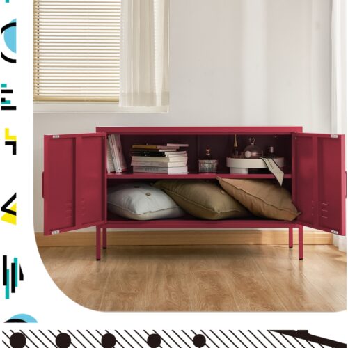 Artiss Buffet Sideboard Metal Cabinet - BASE Pink - Image 8