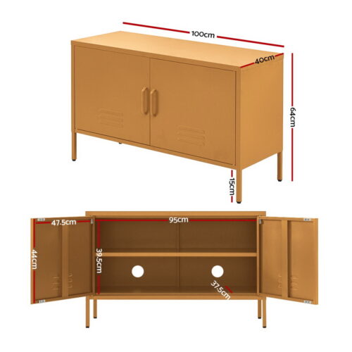 Artiss Buffet Sideboard Metal Cabinet - BASE Yellow - Image 4