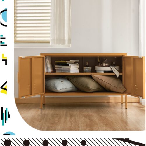 Artiss Buffet Sideboard Metal Cabinet - BASE Yellow - Image 8