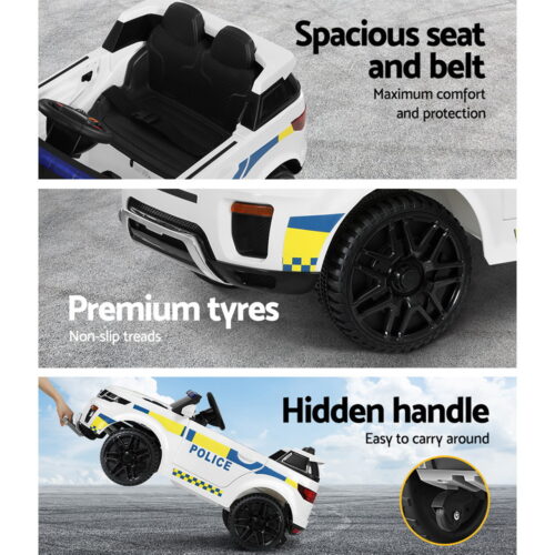 Rigo Kids Electric Ride On Patrol Police Car Horn Music Remote White - Image 6