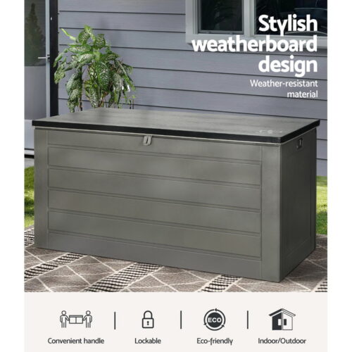 Gardeon Outdoor Storage Box 680L Container Lockable Garden Bench Tool Shed Black - Image 5