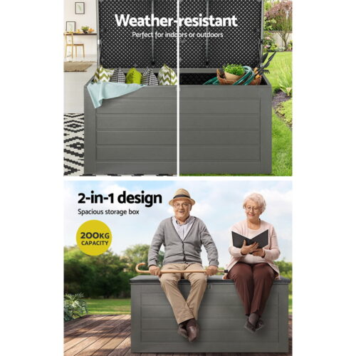 Gardeon Outdoor Storage Box 680L Container Lockable Garden Bench Tool Shed Black - Image 6