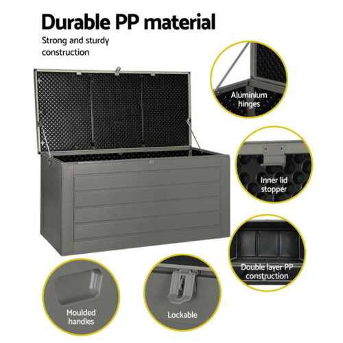 Gardeon Outdoor Storage Box 680L Container Lockable Garden Bench Tool Shed Black - Image 7