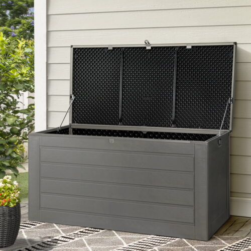 Gardeon Outdoor Storage Box 680L Container Lockable Garden Bench Tool Shed Black - Image 8