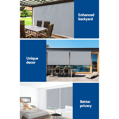 Instahut 3X2.5M Outdoor Blinds Awning Roll Down Screen Fabric Blinds Outdoor Window Shade Grey - Image 6