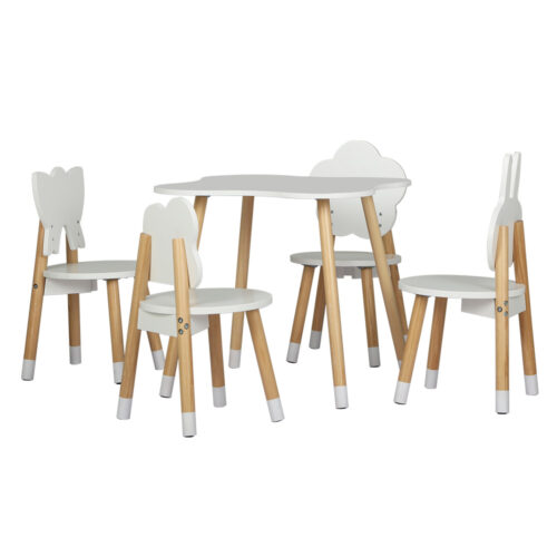 Keezi 5PCS Kids Table and Chairs Set Children Activity Study Play Desk White - Image 2