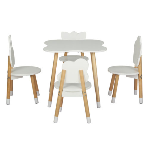Keezi 5PCS Kids Table and Chairs Set Children Activity Study Play Desk White - Image 4