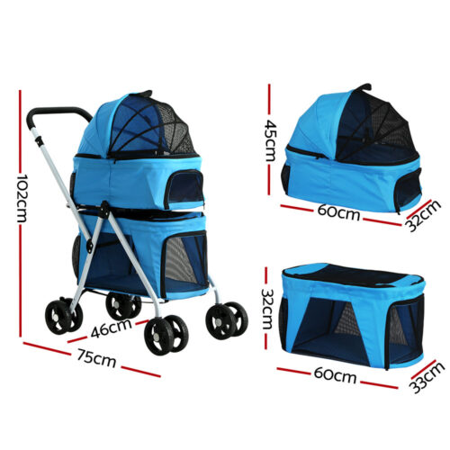 i.Pet Pet Stroller Dog Pram Large Cat Carrier Travel Foldable 4 Wheels Double - Image 3