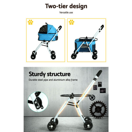 i.Pet Pet Stroller Dog Pram Large Cat Carrier Travel Foldable 4 Wheels Double - Image 6