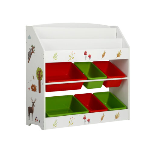 Keezi 3 Tiers Kids Bookshelf Storage Children Bookcase Toy Box Organiser Rack 6 Bins - Image 3