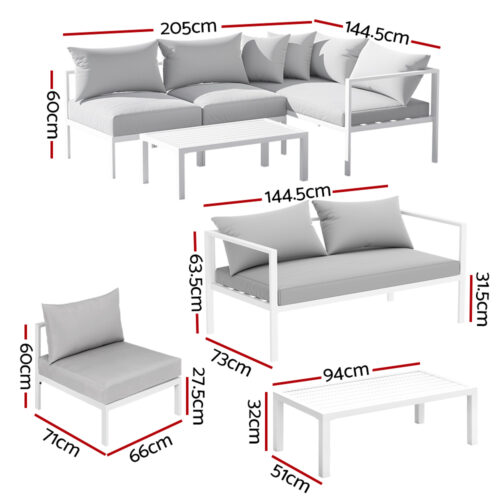 Gardeon 4 Seater Outdoor Sofa Set Aluminium Lounge Setting - Image 2