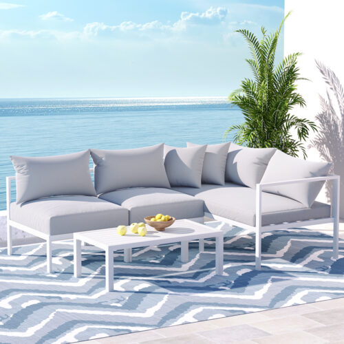 Gardeon 4 Seater Outdoor Sofa Set Aluminium Lounge Setting - Image 7