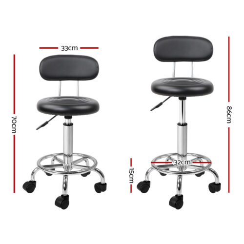 Artiss 2x Salon Stool Swivel Chair Backrest Black - Image 3
