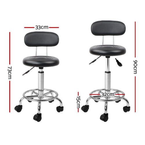 Artiss 2x Salon Stool Swivel Chair Backrest Black - Image 4