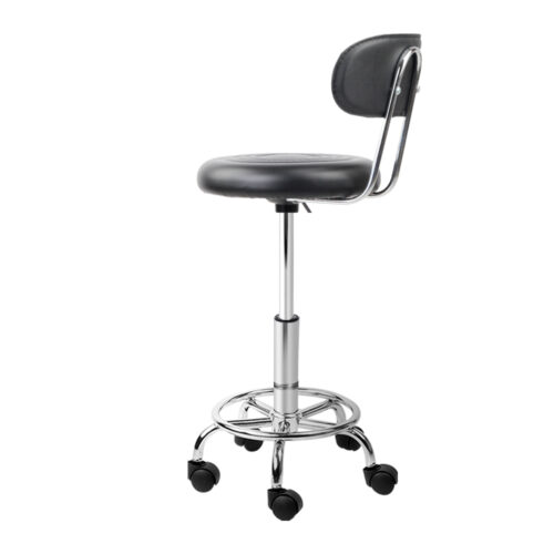 Artiss 2x Salon Stool Swivel Chair Backrest Black - Image 5