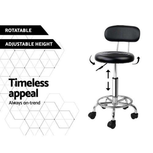 Artiss 2x Salon Stool Swivel Chair Backrest Black - Image 10