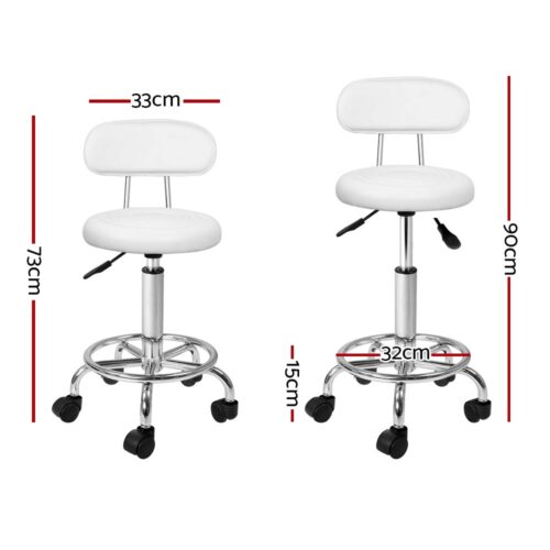 Artiss 2x Salon Stool Swivel Chair Backrest White - Image 2