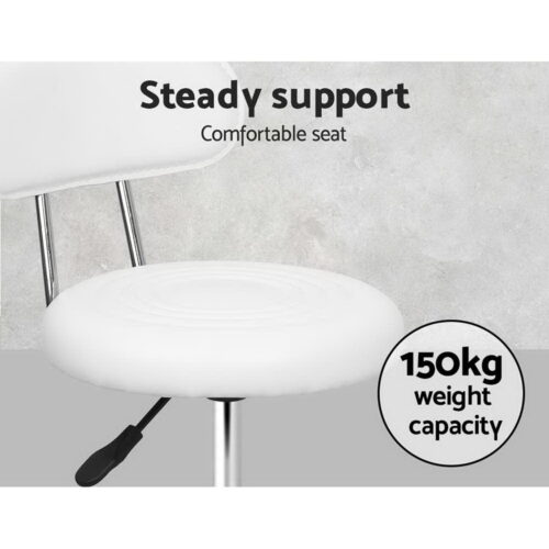 Artiss 2x Salon Stool Swivel Chair Backrest White - Image 5