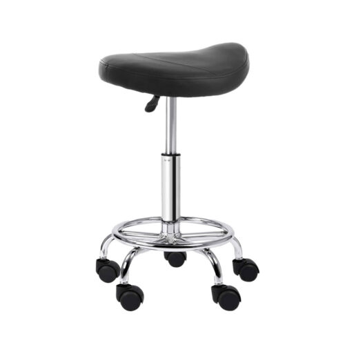 Artiss 2x Salon Stool Saddle Swivel Chair Black - Image 6