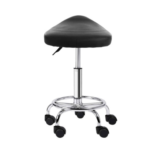 Artiss 2x Salon Stool Saddle Swivel Chair Black - Image 8