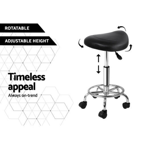 Artiss 2x Salon Stool Saddle Swivel Chair Black - Image 10