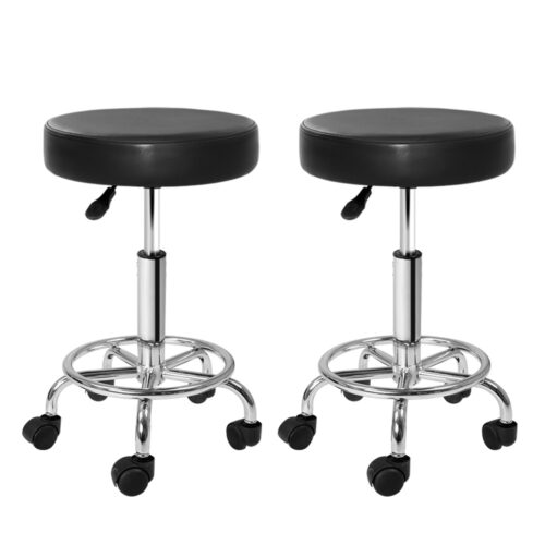 Artiss 2x Salon Stool Round Swivel Chair Black - Image 2