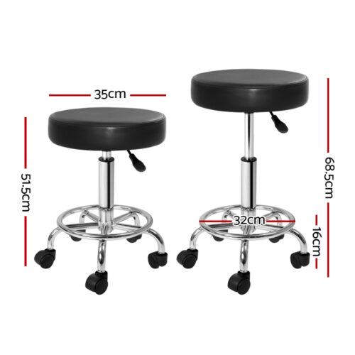 Artiss 2x Salon Stool Round Swivel Chair Black - Image 3