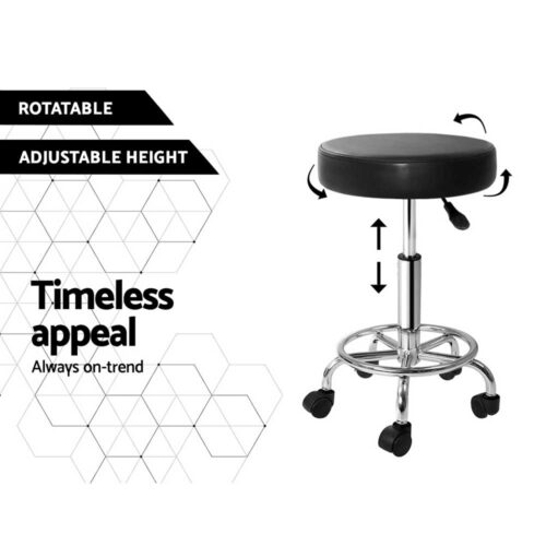 Artiss 2x Salon Stool Round Swivel Chair Black - Image 7