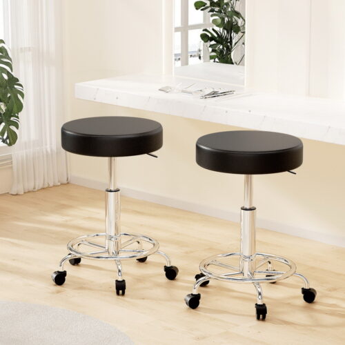 Artiss 2x Salon Stool Round Swivel Chair Black - Image 13