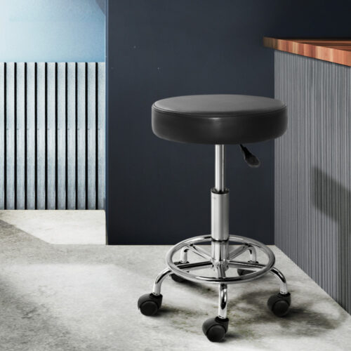 Artiss 2x Salon Stool Round Swivel Chair Black - Image 15