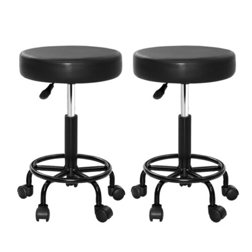 Artiss 2x Salon Stool Round Swivel Chair - Image 2