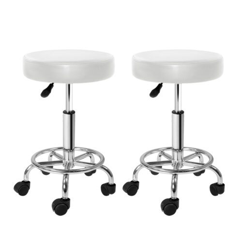 Artiss 2x Salon Stool Round Swivel Chair White - Image 2