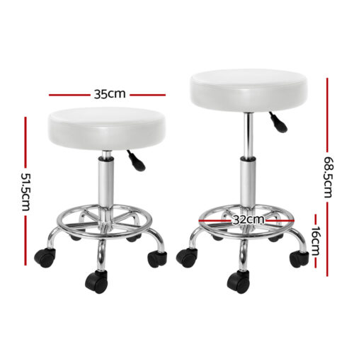 Artiss 2x Salon Stool Round Swivel Chair White - Image 4