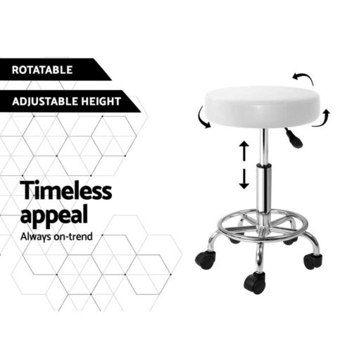 Artiss 2x Salon Stool Round Swivel Chair White - Image 7