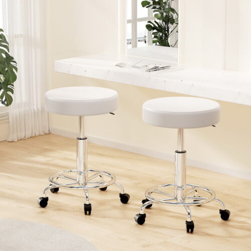 Artiss 2x Salon Stool Round Swivel Chair White - Image 13