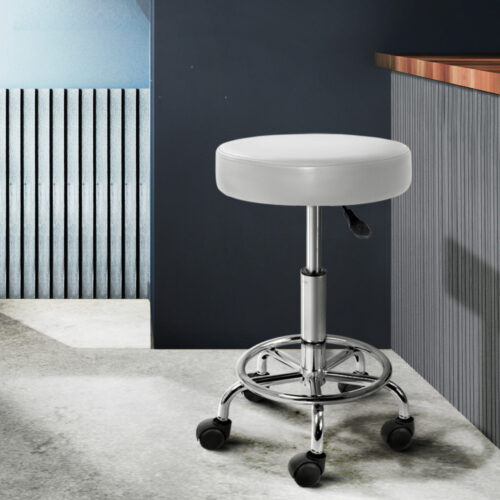 Artiss 2x Salon Stool Round Swivel Chair White - Image 15