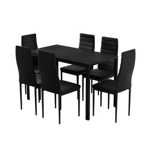 Artiss Dining Chairs and Table Dining Set 6 Chair Set Of 7 Black - Image 2