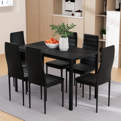 Artiss Dining Chairs and Table Dining Set 6 Chair Set Of 7 Black - Image 9