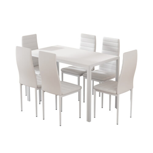 Artiss Dining Chairs and Table Dining Set 6 Chair Set Of 7 White - Image 2
